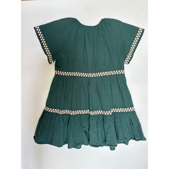 Madewell Embroidered Linen-Blend Flutter-Sleeve Mini Dress green pink medium - Picture 10 of 13